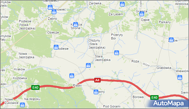 mapa Stara Jastrząbka gmina Czarna, Stara Jastrząbka gmina Czarna na mapie Targeo