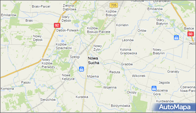 mapa Stara Sucha gmina Nowa Sucha, Stara Sucha gmina Nowa Sucha na mapie Targeo