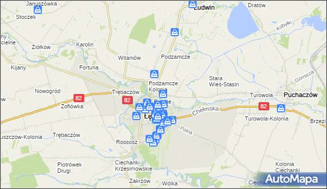 mapa Stara Wieś gmina Łęczna, Stara Wieś gmina Łęczna na mapie Targeo