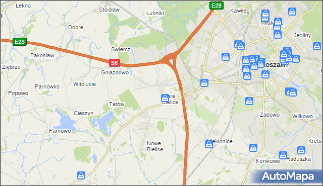 mapa Stare Bielice gmina Biesiekierz, Stare Bielice gmina Biesiekierz na mapie Targeo