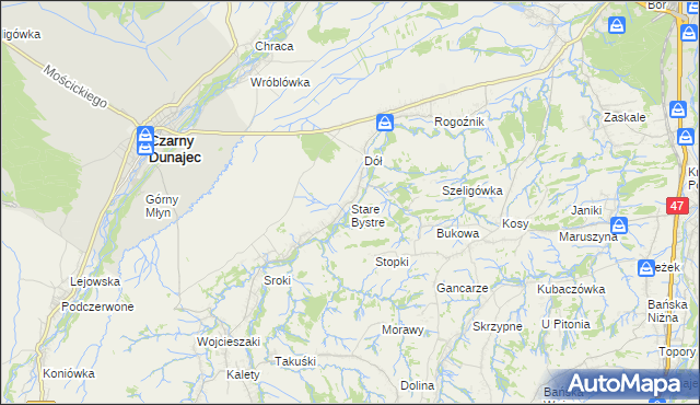 mapa Stare Bystre, Stare Bystre na mapie Targeo