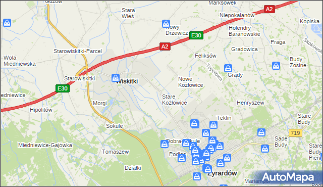 mapa Stare Kozłowice, Stare Kozłowice na mapie Targeo