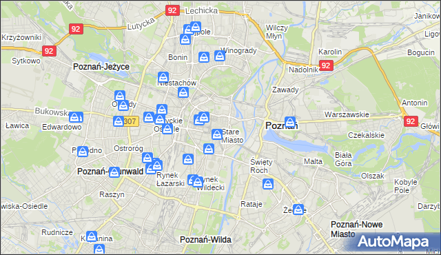 mapa Stare Miasto gmina Poznań, Stare Miasto gmina Poznań na mapie Targeo