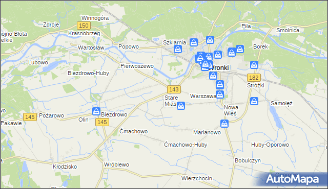 mapa Stare Miasto gmina Wronki, Stare Miasto gmina Wronki na mapie Targeo