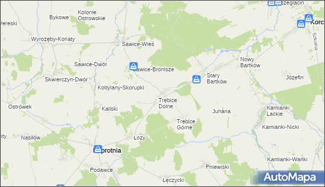mapa Stare Trębice, Stare Trębice na mapie Targeo