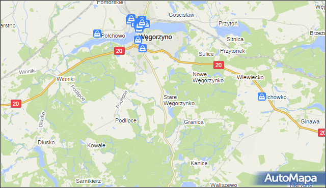 mapa Stare Węgorzynko, Stare Węgorzynko na mapie Targeo