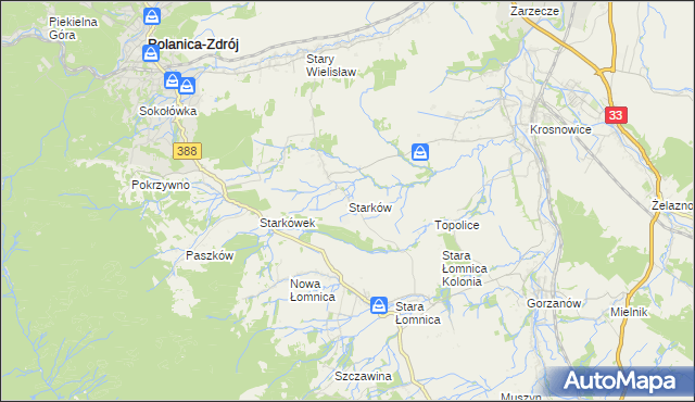 mapa Starków gmina Kłodzko, Starków gmina Kłodzko na mapie Targeo