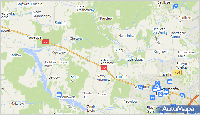 mapa Stary Adamów gmina Aleksandrów Łódzki, Stary Adamów gmina Aleksandrów Łódzki na mapie Targeo