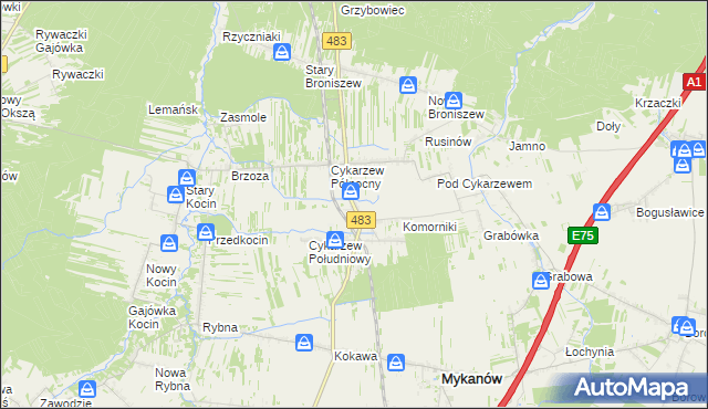 mapa Stary Cykarzew, Stary Cykarzew na mapie Targeo