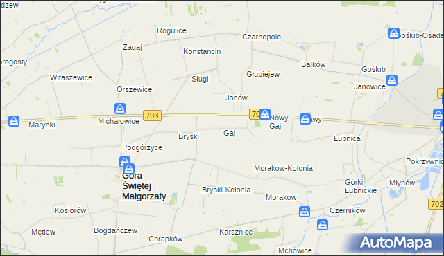 mapa Stary Gaj gmina Góra Świętej Małgorzaty, Stary Gaj gmina Góra Świętej Małgorzaty na mapie Targeo