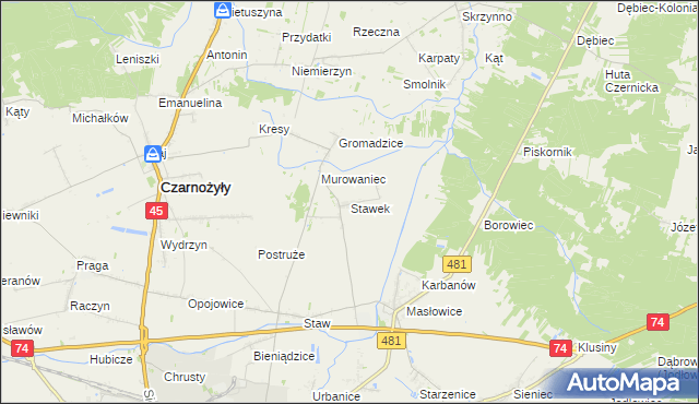 mapa Stawek gmina Czarnożyły, Stawek gmina Czarnożyły na mapie Targeo
