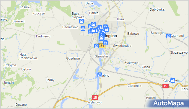 mapa Stawiska gmina Mogilno, Stawiska gmina Mogilno na mapie Targeo