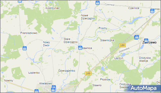 mapa Stawnica gmina Złotów, Stawnica gmina Złotów na mapie Targeo