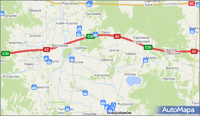 mapa Stefania gmina Władysławów, Stefania gmina Władysławów na mapie Targeo