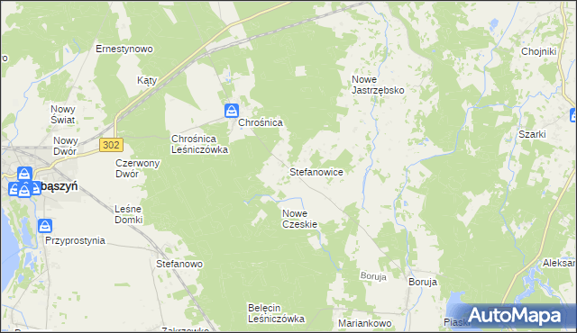 mapa Stefanowice gmina Zbąszyń, Stefanowice gmina Zbąszyń na mapie Targeo