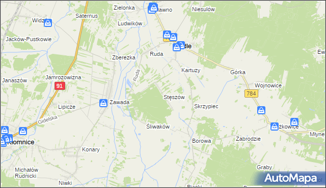 mapa Stęszów gmina Gidle, Stęszów gmina Gidle na mapie Targeo