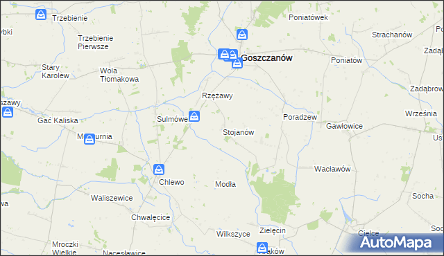 mapa Stojanów gmina Goszczanów, Stojanów gmina Goszczanów na mapie Targeo