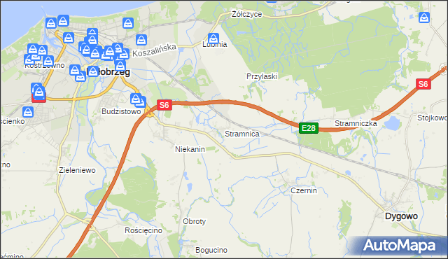 mapa Stramnica gmina Kołobrzeg, Stramnica gmina Kołobrzeg na mapie Targeo