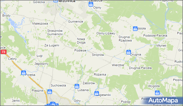 mapa Strojnów gmina Pierzchnica, Strojnów gmina Pierzchnica na mapie Targeo