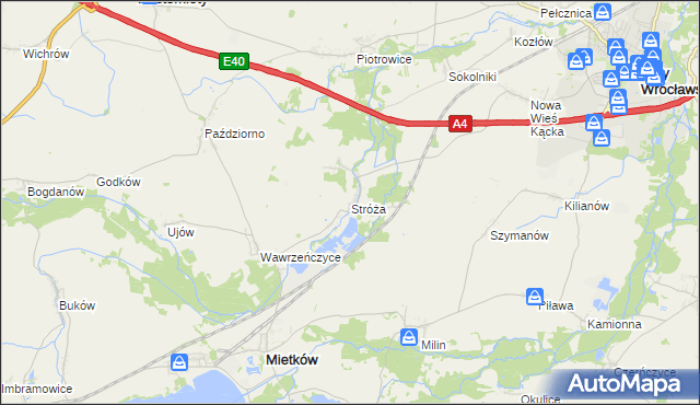 mapa Stróża gmina Mietków, Stróża gmina Mietków na mapie Targeo