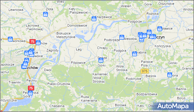 mapa Stróże gmina Zakliczyn, Stróże gmina Zakliczyn na mapie Targeo