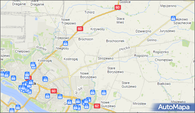 mapa Stróżewko gmina Radzanowo, Stróżewko gmina Radzanowo na mapie Targeo