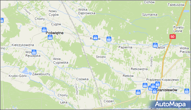 mapa Stróżki gmina Poświętne, Stróżki gmina Poświętne na mapie Targeo