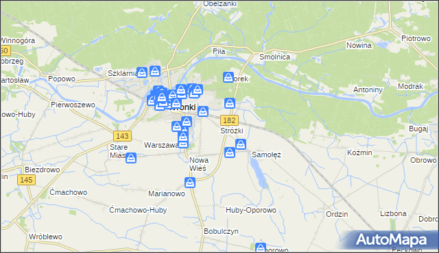 mapa Stróżki gmina Wronki, Stróżki gmina Wronki na mapie Targeo