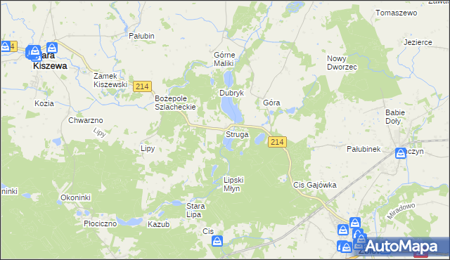 mapa Struga gmina Stara Kiszewa, Struga gmina Stara Kiszewa na mapie Targeo