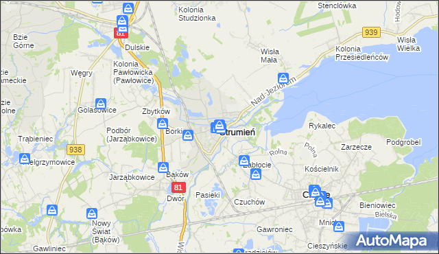 mapa Strumień powiat cieszyński, Strumień powiat cieszyński na mapie Targeo