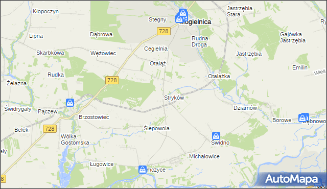 mapa Stryków gmina Mogielnica, Stryków gmina Mogielnica na mapie Targeo