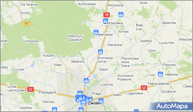 mapa Strykowice Górne, Strykowice Górne na mapie Targeo