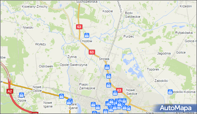 mapa Strzała gmina Siedlce, Strzała gmina Siedlce na mapie Targeo