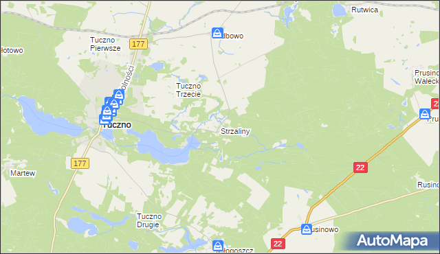 mapa Strzaliny, Strzaliny na mapie Targeo