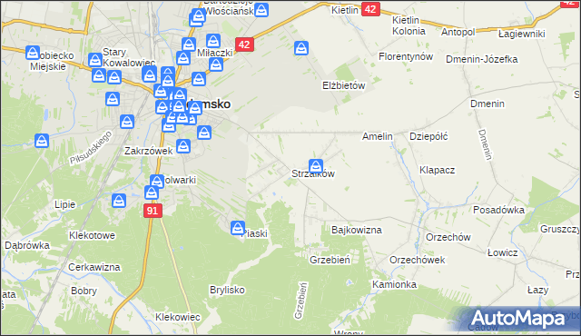 mapa Strzałków gmina Radomsko, Strzałków gmina Radomsko na mapie Targeo