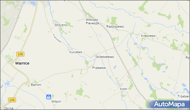 mapa Strzebielewo gmina Dolice, Strzebielewo gmina Dolice na mapie Targeo