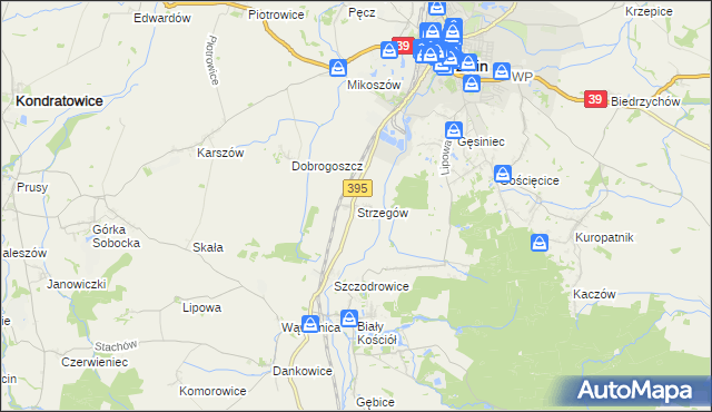 mapa Strzegów gmina Strzelin, Strzegów gmina Strzelin na mapie Targeo