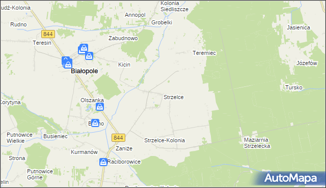 mapa Strzelce gmina Białopole, Strzelce gmina Białopole na mapie Targeo