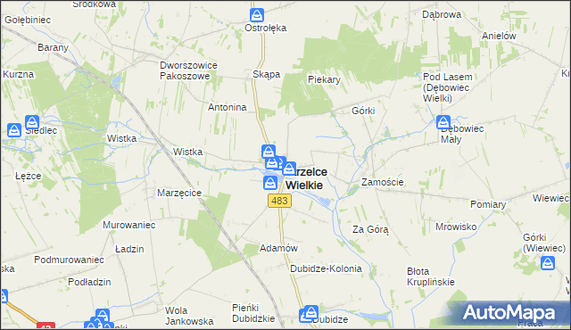 mapa Strzelce Wielkie powiat pajęczański, Strzelce Wielkie powiat pajęczański na mapie Targeo