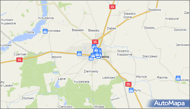 mapa Strzelno powiat mogileński, Strzelno powiat mogileński na mapie Targeo