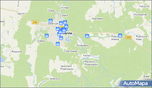 mapa Strzeżewo gmina Polanów, Strzeżewo gmina Polanów na mapie Targeo