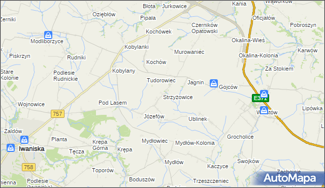 mapa Strzyżowice gmina Opatów, Strzyżowice gmina Opatów na mapie Targeo