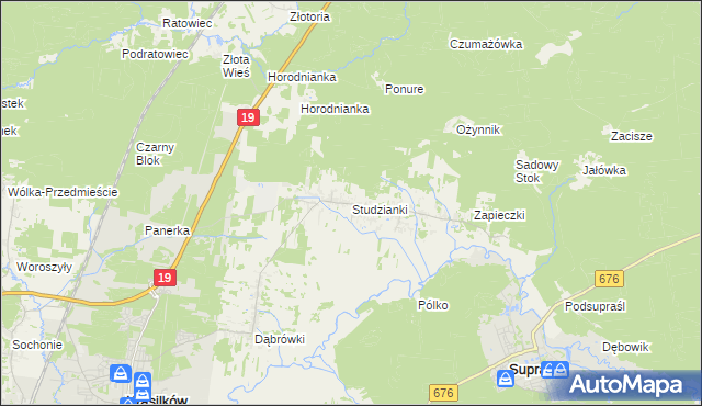 mapa Studzianki gmina Wasilków, Studzianki gmina Wasilków na mapie Targeo