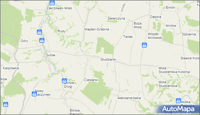 mapa Studzianki gmina Zakrzówek, Studzianki gmina Zakrzówek na mapie Targeo