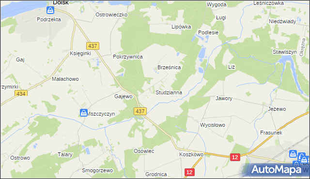 mapa Studzianna gmina Borek Wielkopolski, Studzianna gmina Borek Wielkopolski na mapie Targeo