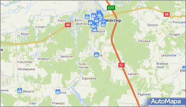 mapa Sucha gmina Białobrzegi, Sucha gmina Białobrzegi na mapie Targeo