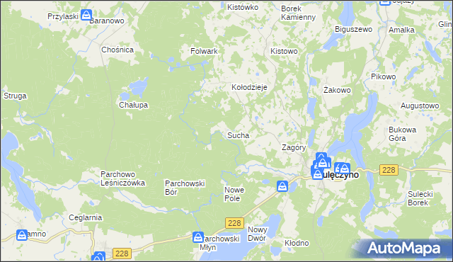 mapa Sucha gmina Sulęczyno, Sucha gmina Sulęczyno na mapie Targeo