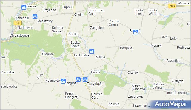 mapa Sucha gmina Trzyciąż, Sucha gmina Trzyciąż na mapie Targeo