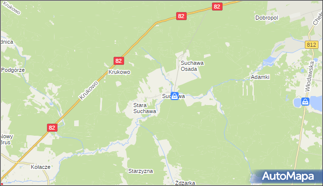 mapa Suchawa gmina Wyryki, Suchawa gmina Wyryki na mapie Targeo