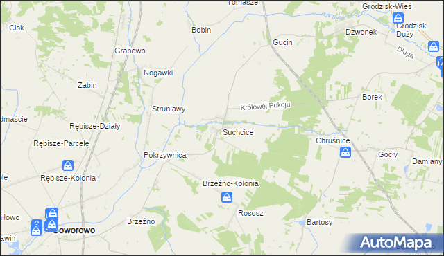 mapa Suchcice gmina Czerwin, Suchcice gmina Czerwin na mapie Targeo